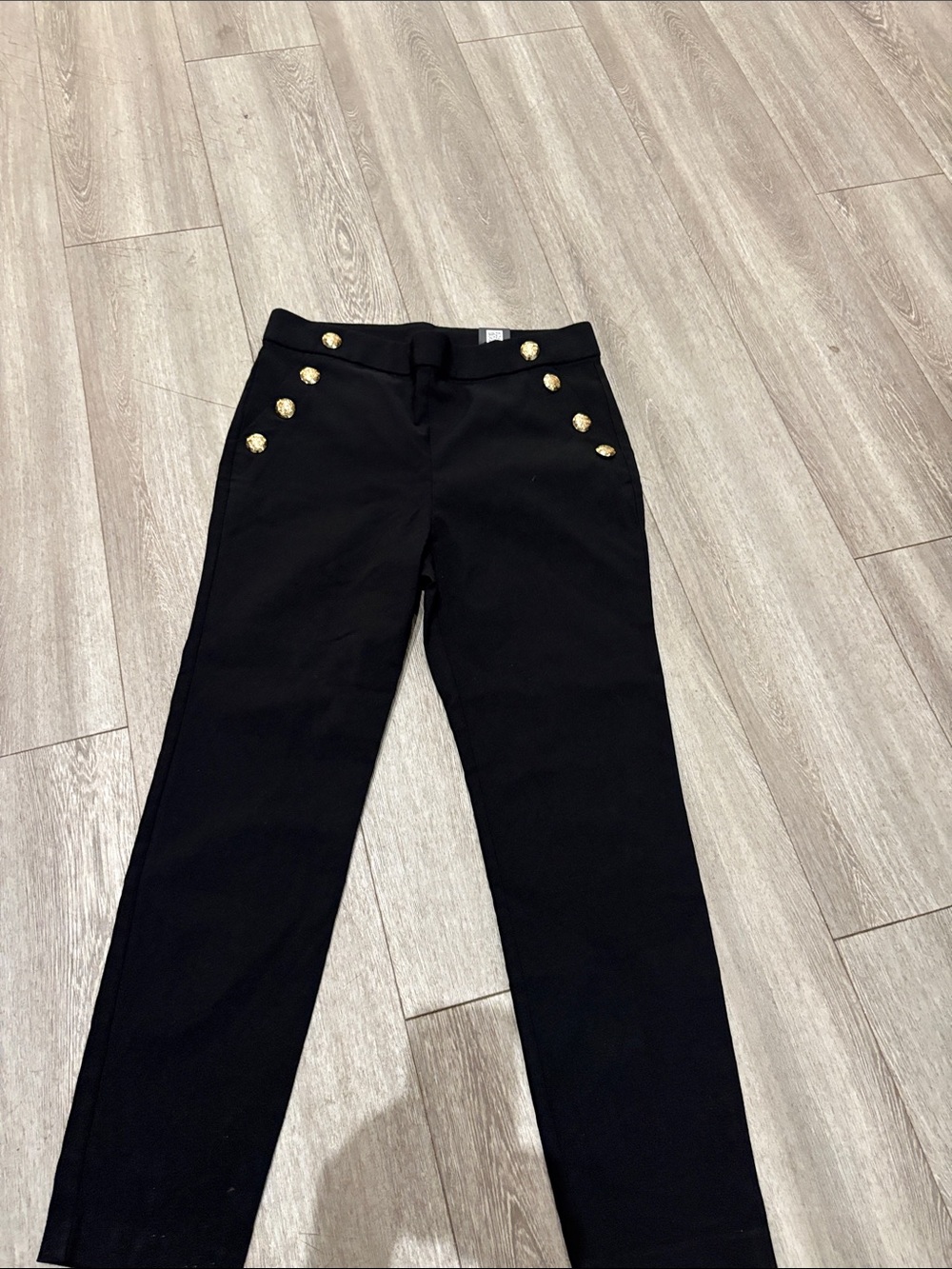 Ella Black Ankle-Length High-Waist Pants with Gold Buttons - Picture 7 of 8